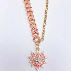 Pink and Gold Starburst Pendant Necklace